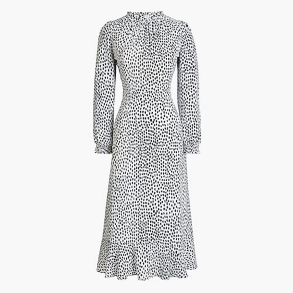 J Crew Ruffle Neck Leopard Peasant Dress NWT